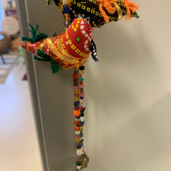 Textile Birds , beaded with bell wall hanging decor Made in India ( Set 2) - Picture 7 of 8